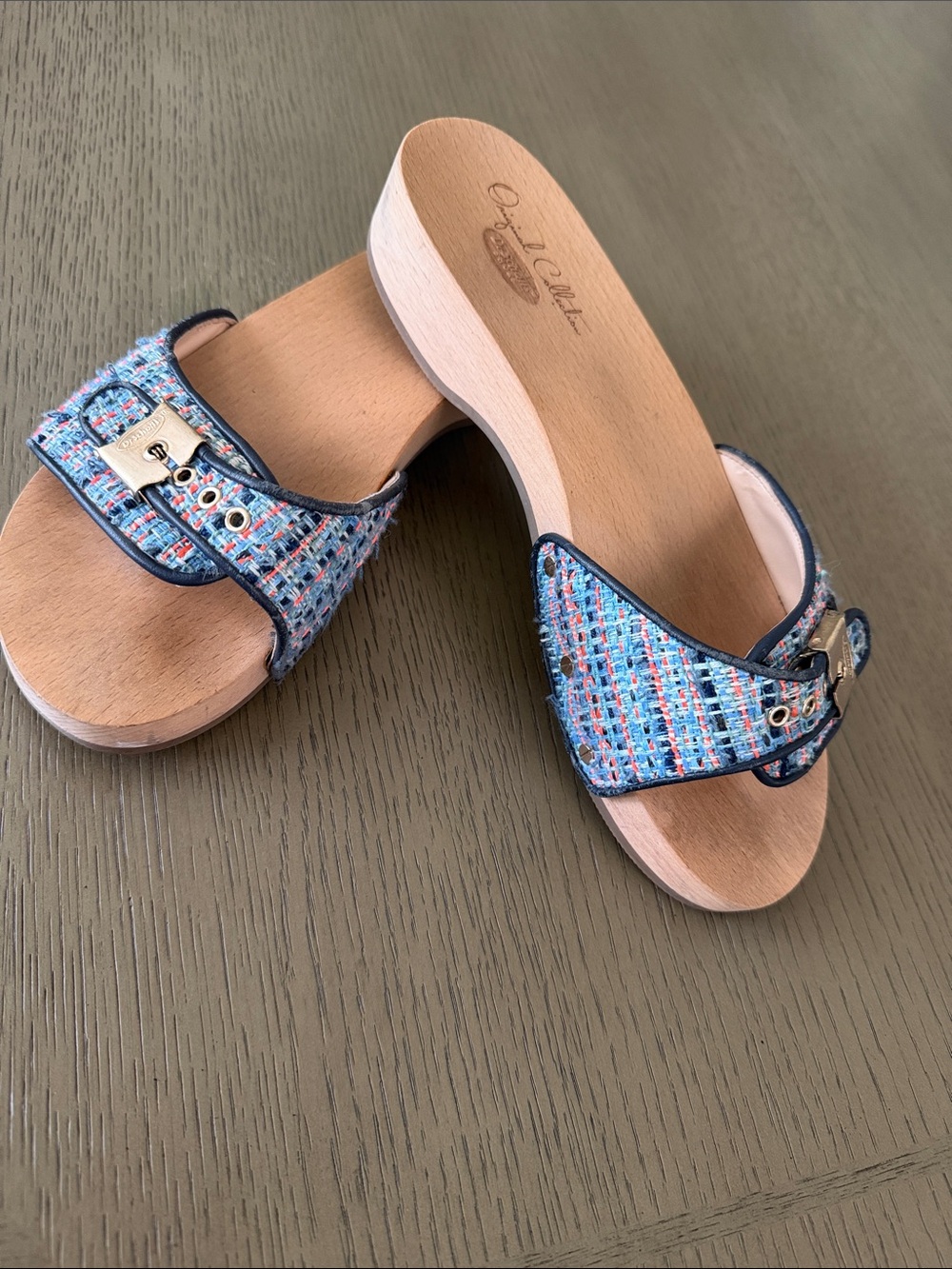 Dr Scholls Woven Blue Slide Sandals with Buckle Detail